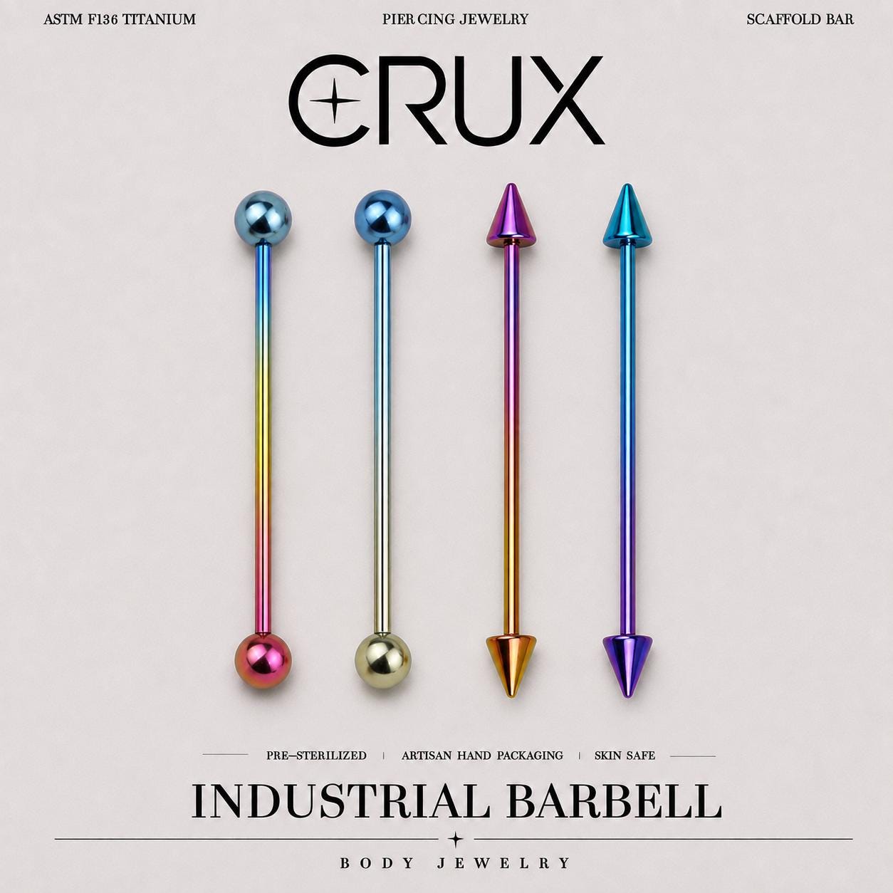 Gradient Ball & Spike F136 Titanium industrial barbell