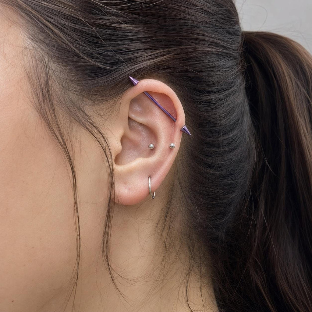 Gradient Ball & Spike industrial barbell detail 3