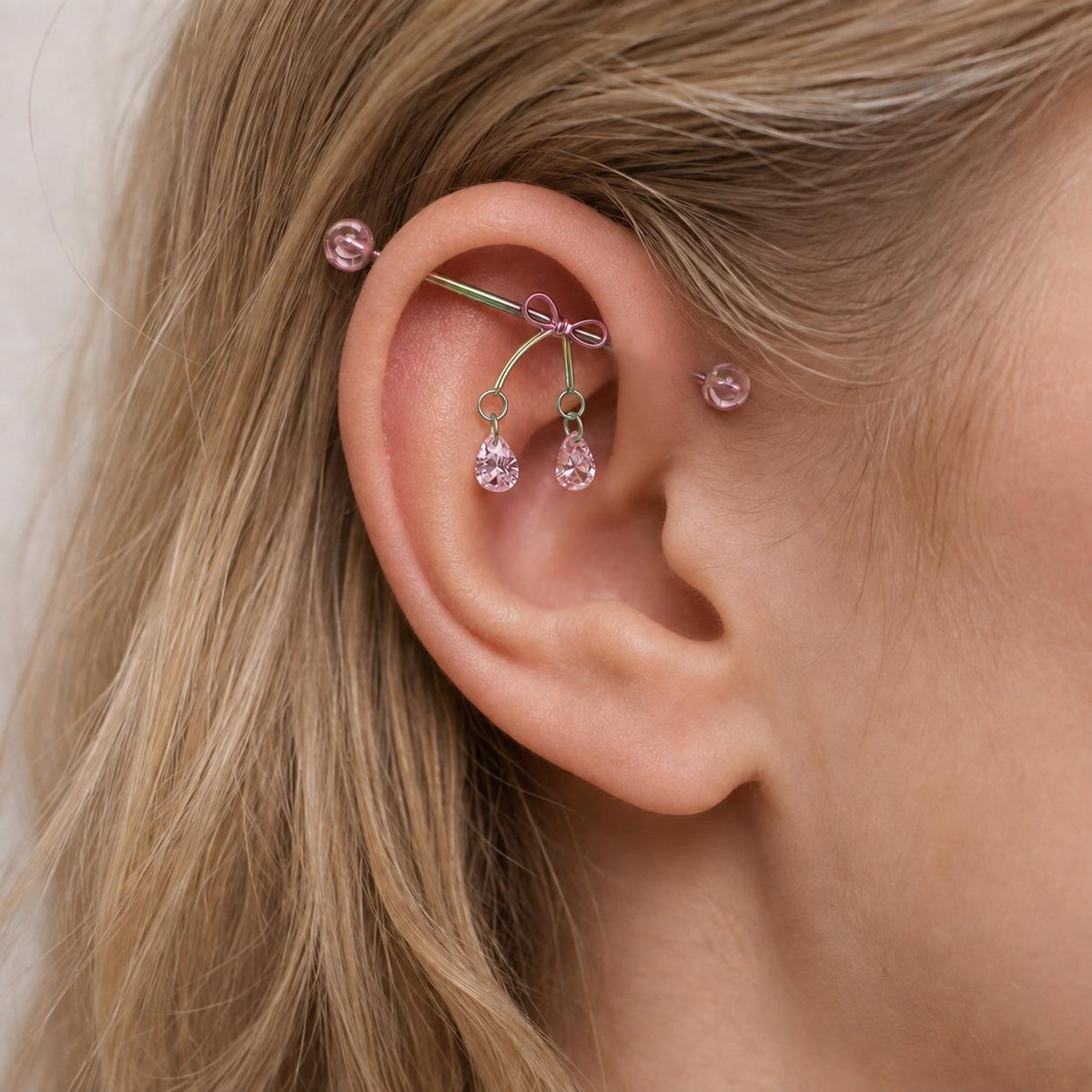 Ribbon Bow Crystal industrial barbell detail 2