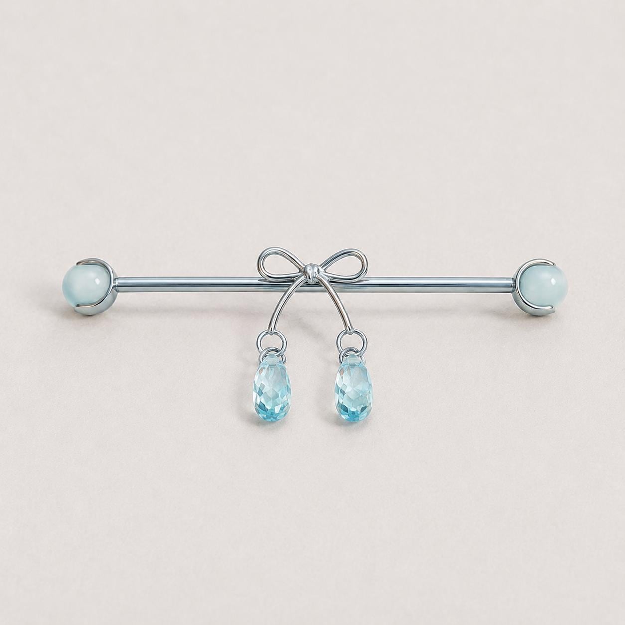 Ribbon Bow Crystal industrial barbell detail 3