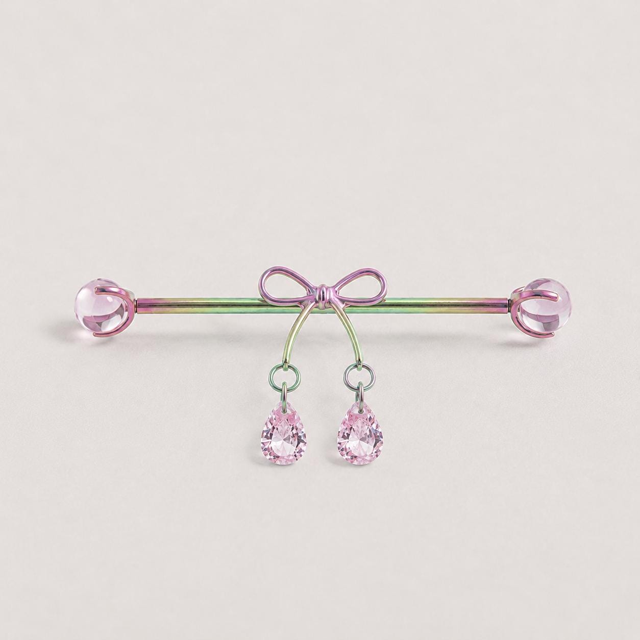 Ribbon Bow Crystal industrial barbell detail 4