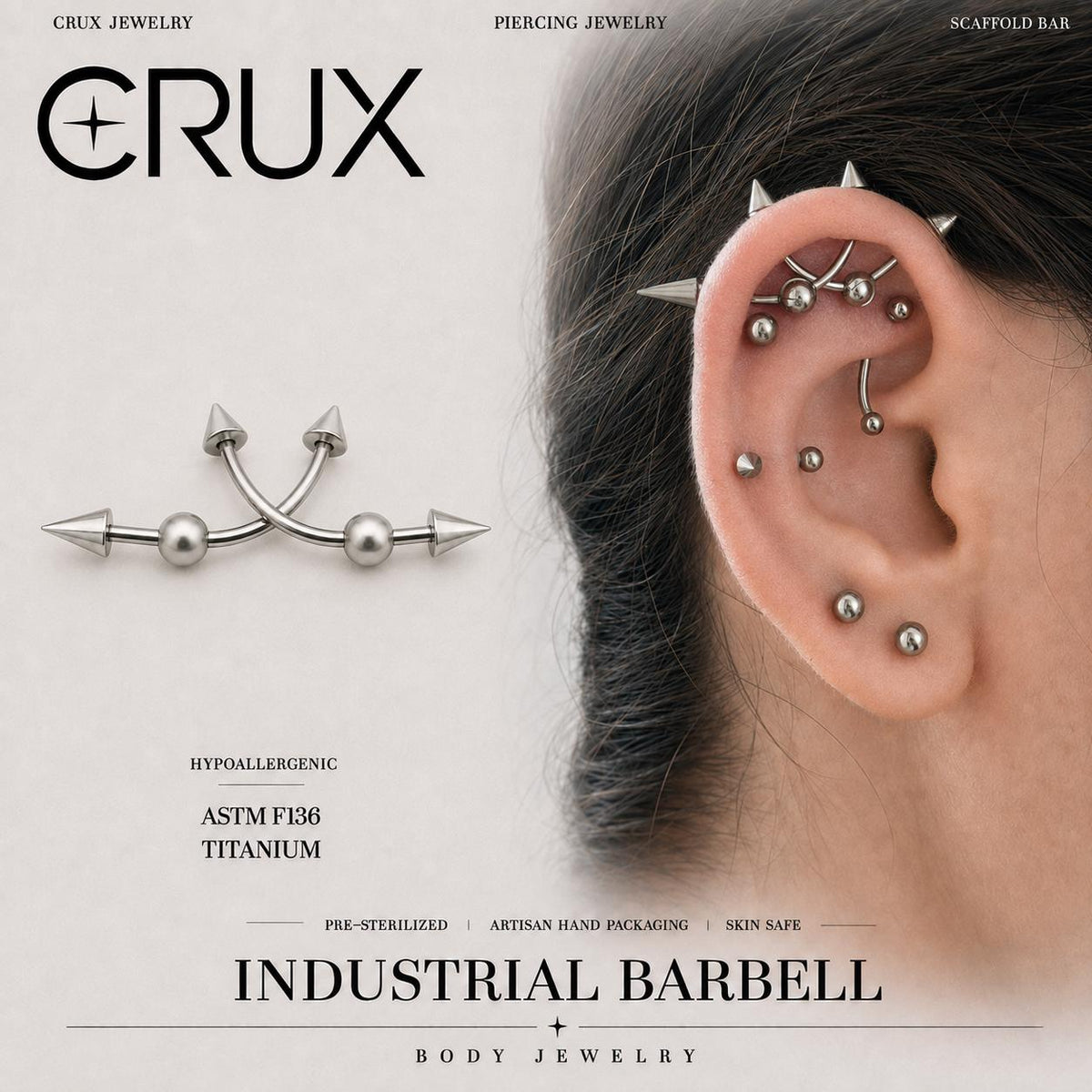 Double Spike F136 Titanium industrial barbell