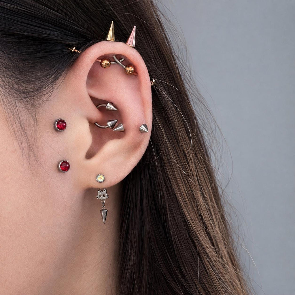 Double Spike industrial barbell detail 2