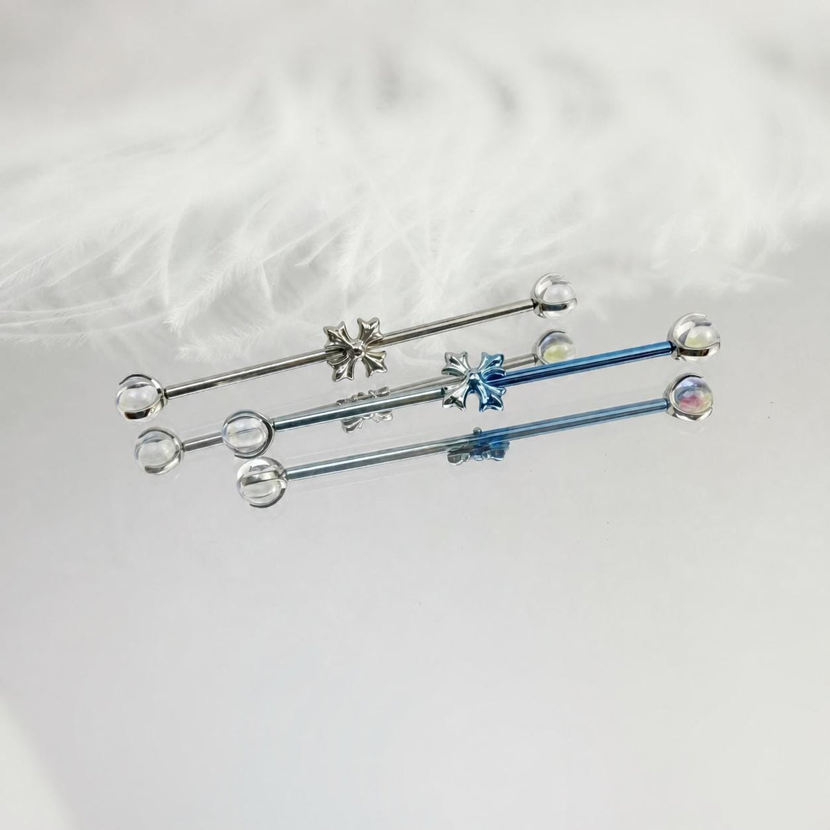 Fleur-de-Lis Crystal industrial barbell detail 3