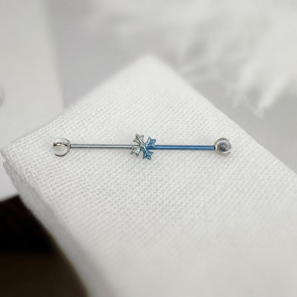 Fleur-de-Lis Crystal industrial barbell detail 4