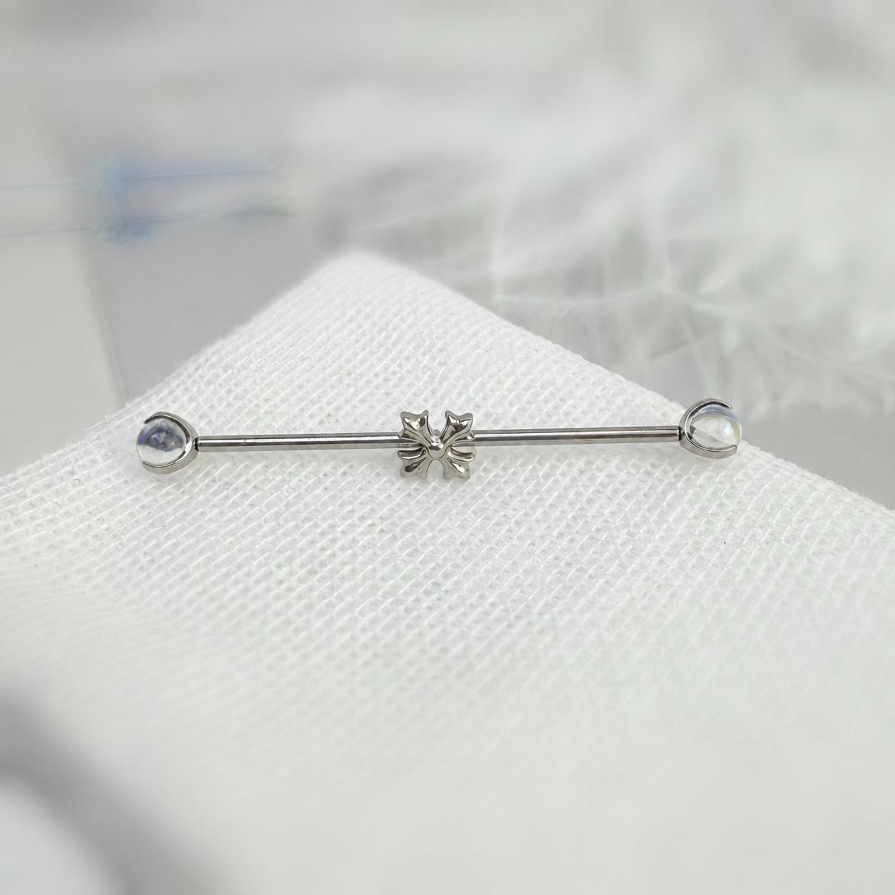 Fleur-de-Lis Crystal industrial barbell detail 5