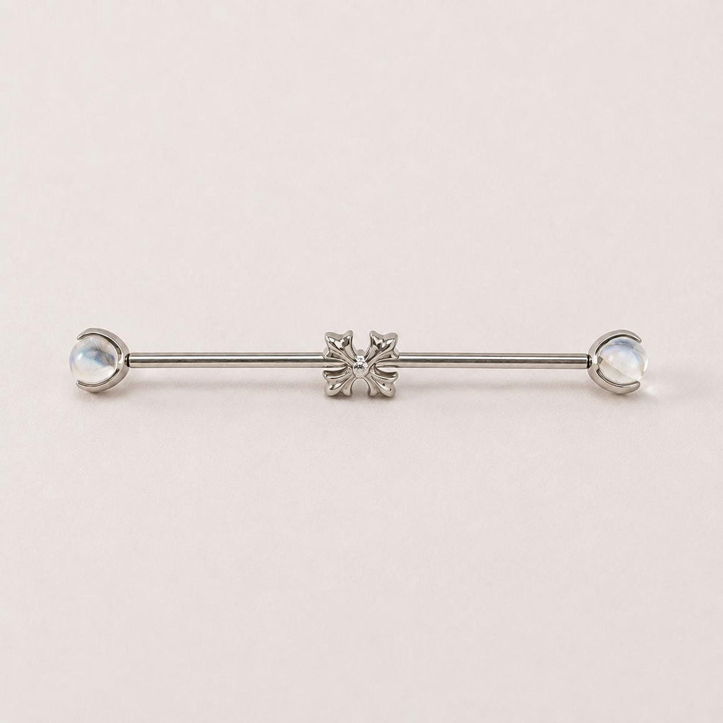 Fleur-de-Lis Crystal industrial barbell detail 7