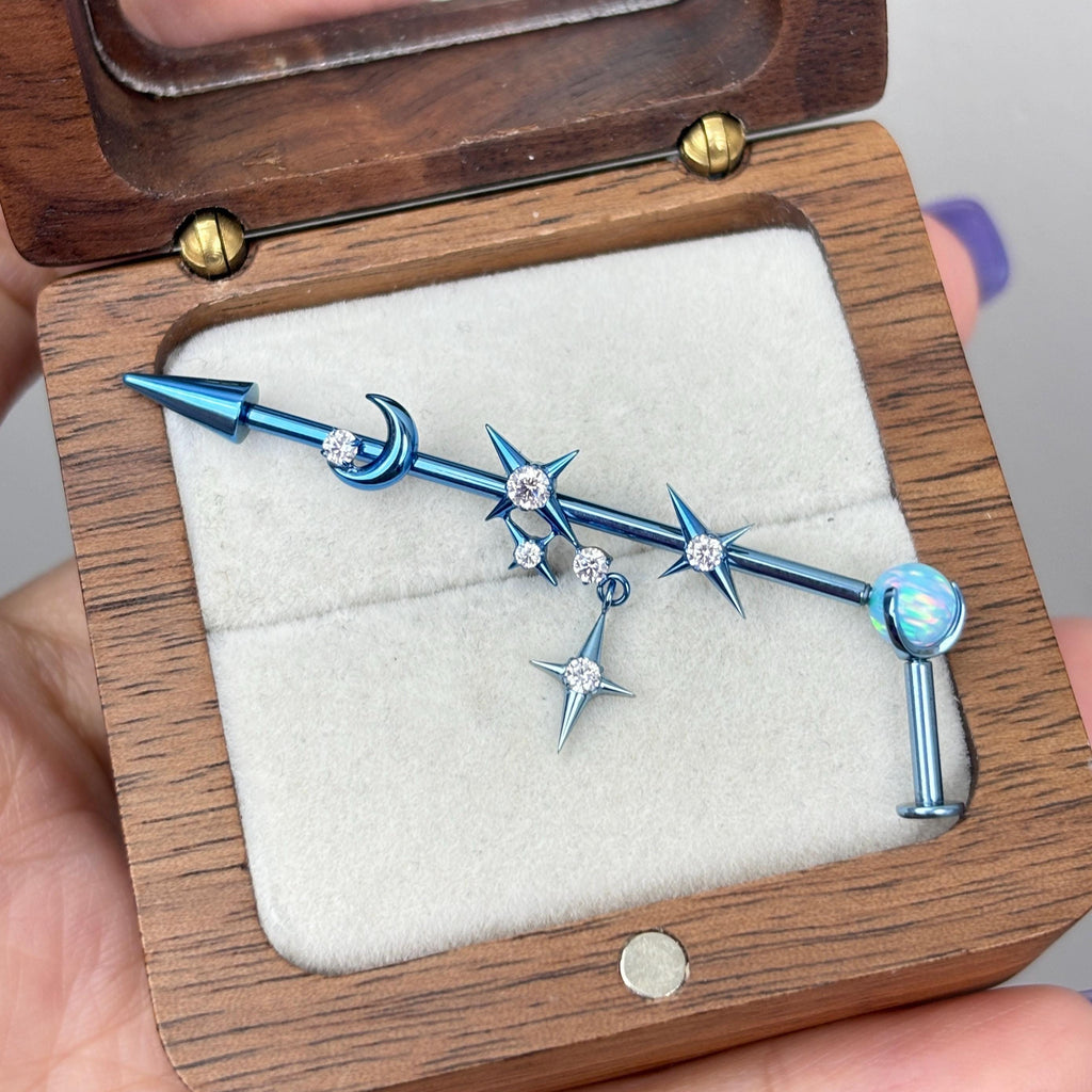 Triple Moon Crystal industrial barbell detail 4