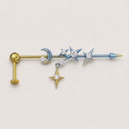 Triple Moon Crystal industrial barbell detail 6