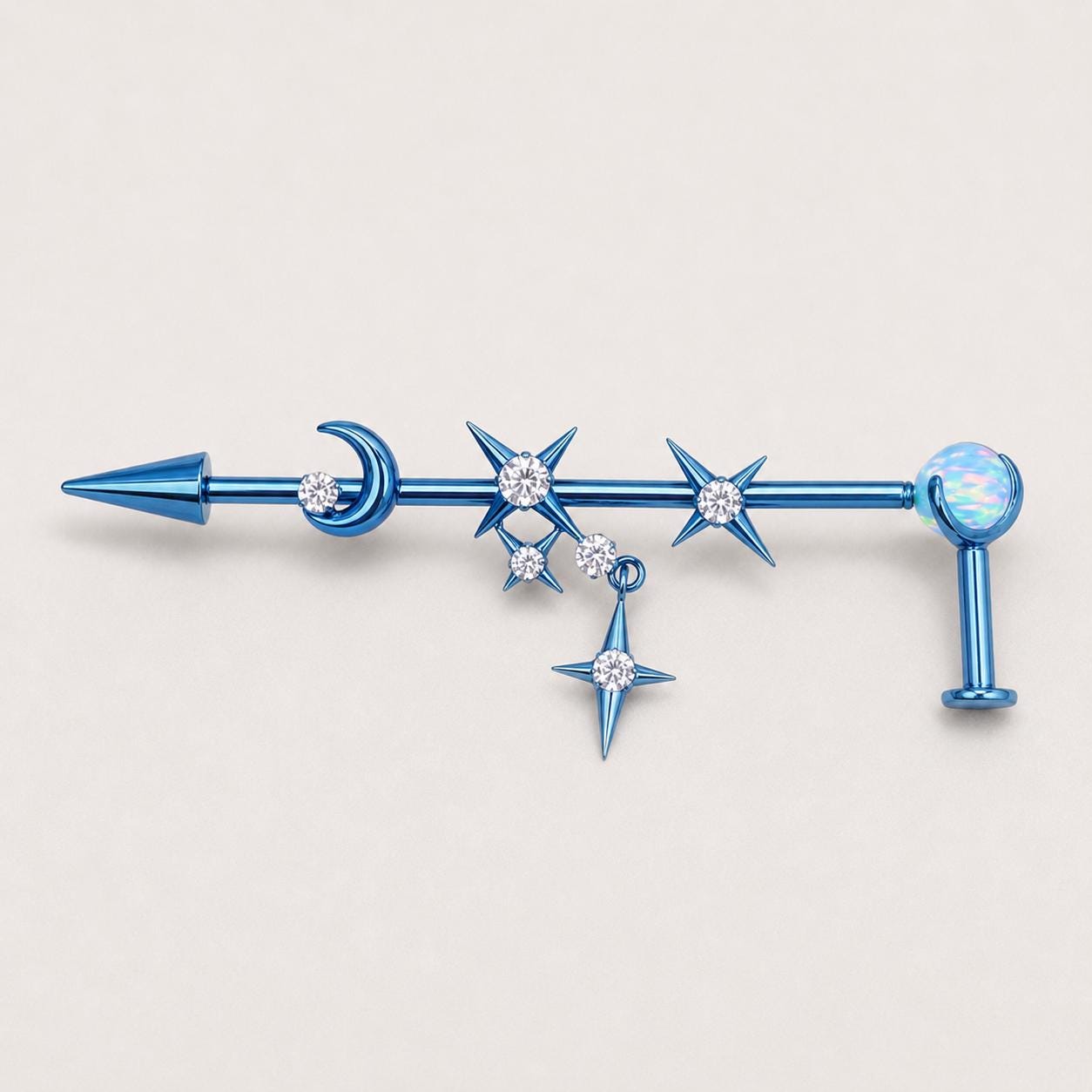 Triple Moon Crystal industrial barbell detail 7