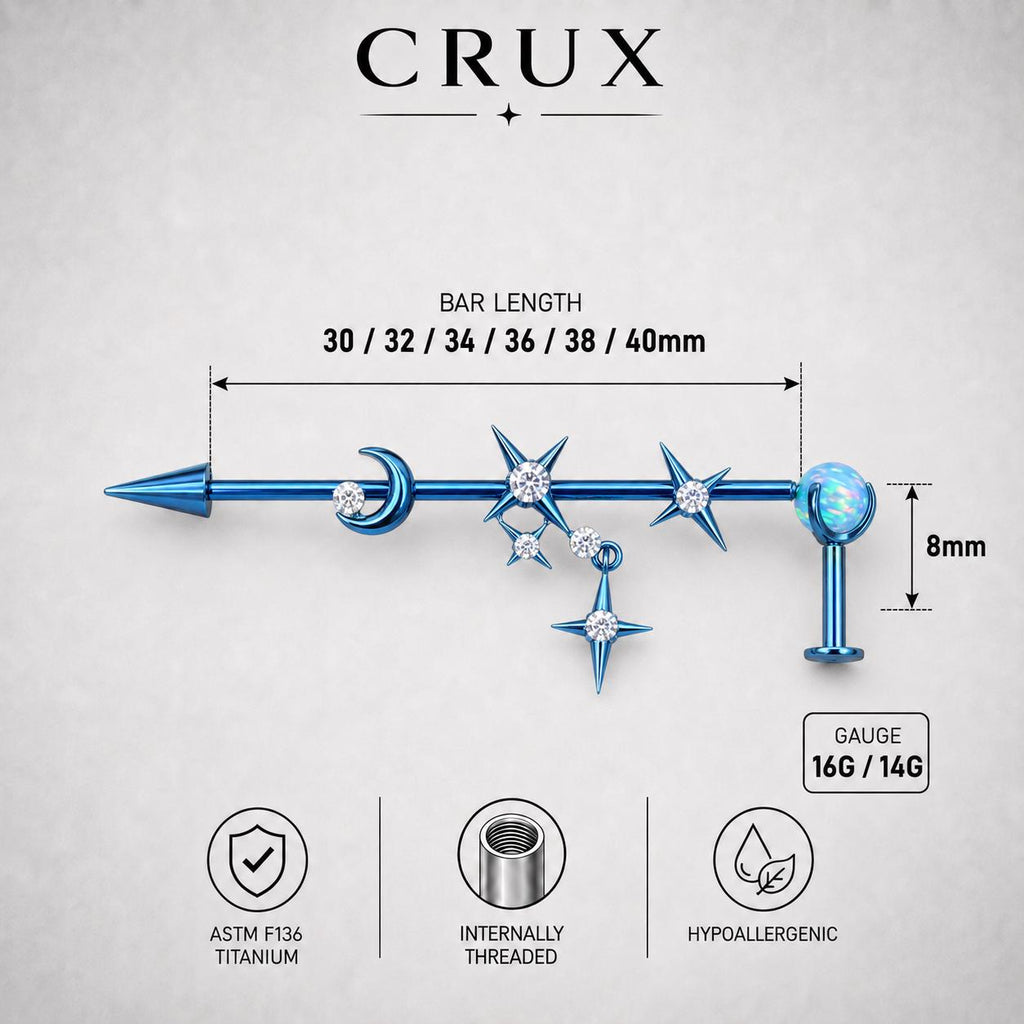 Triple Moon Crystal industrial barbell detail 9