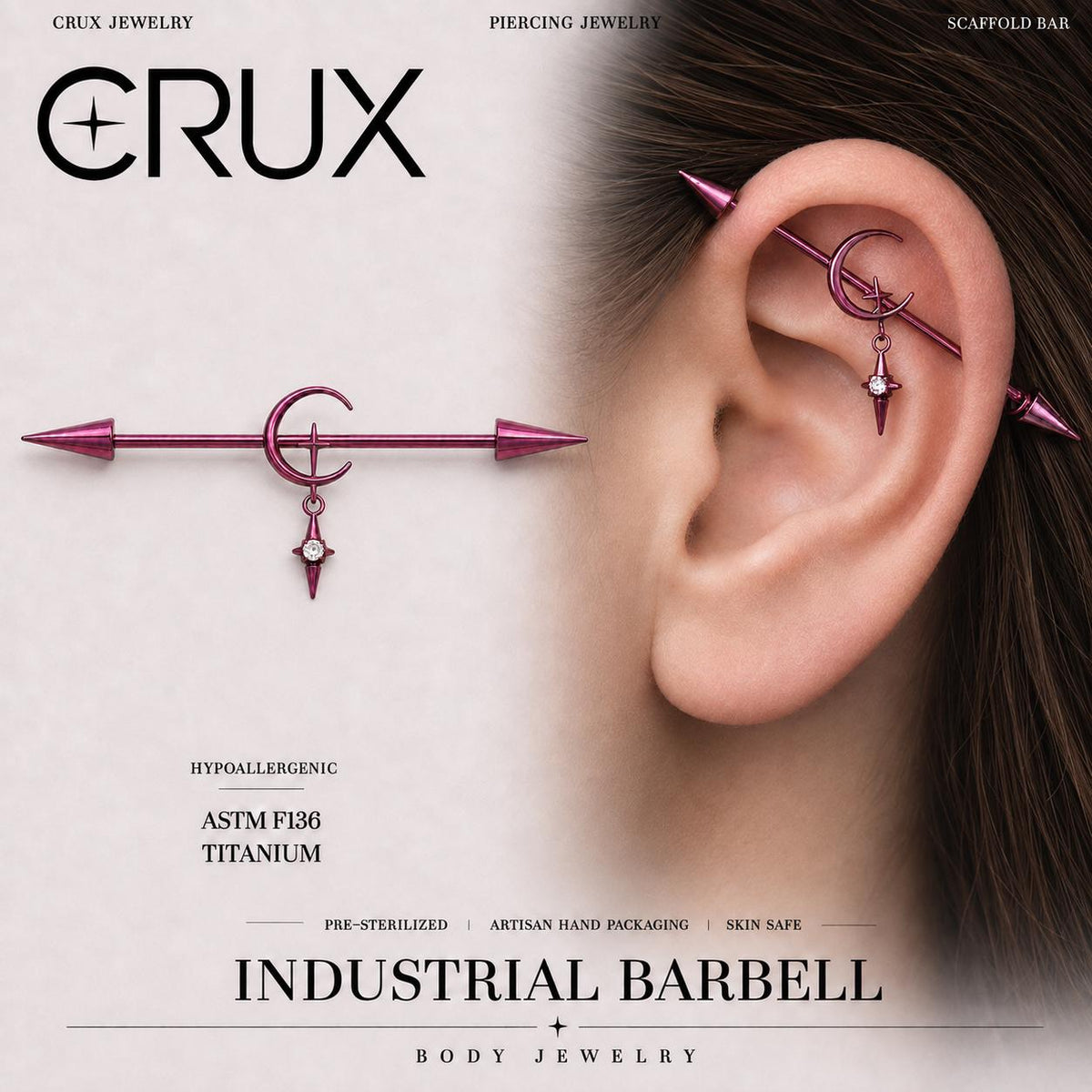Crescent Moon Chain F136 Titanium industrial barbell