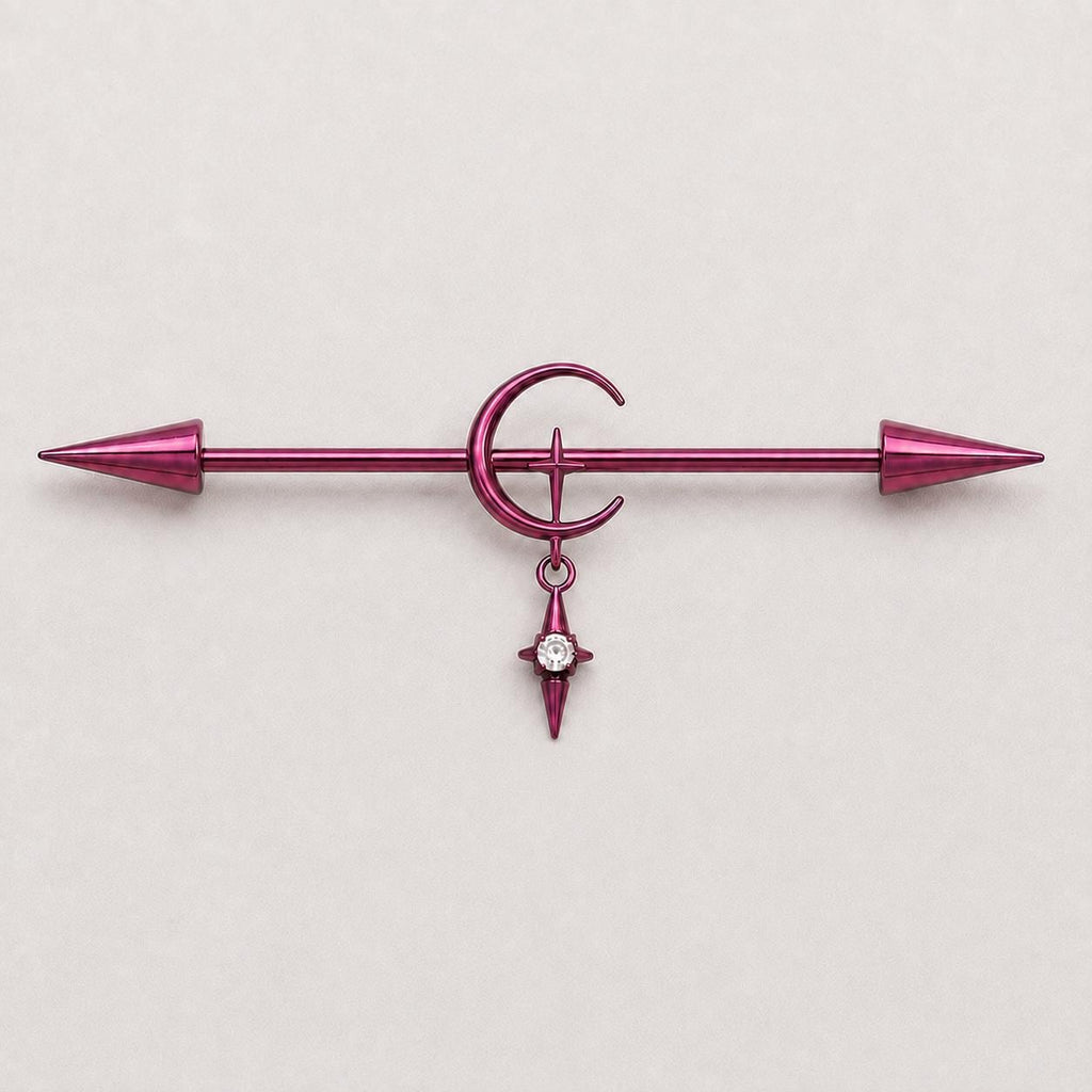 Crescent Moon Chain industrial barbell detail 3