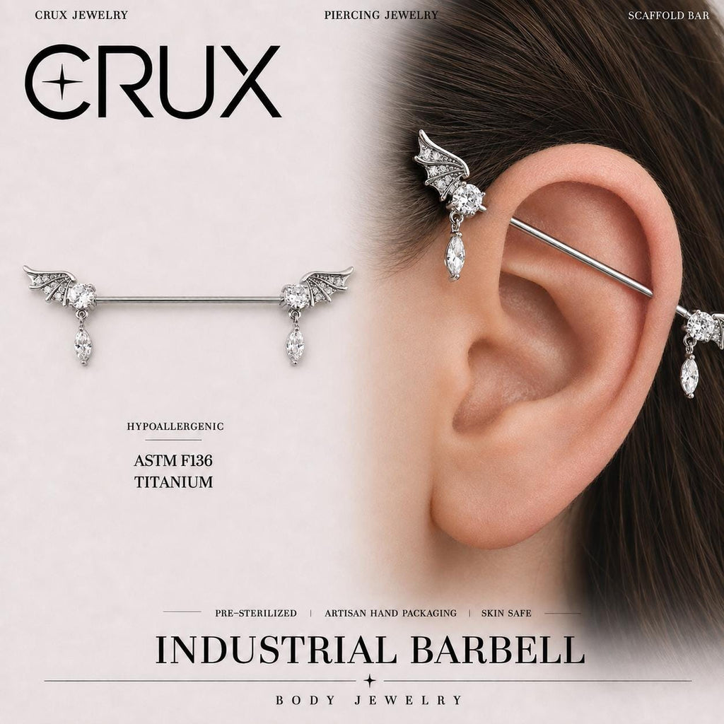 Bat Wing Crystal F136 Titanium industrial barbell