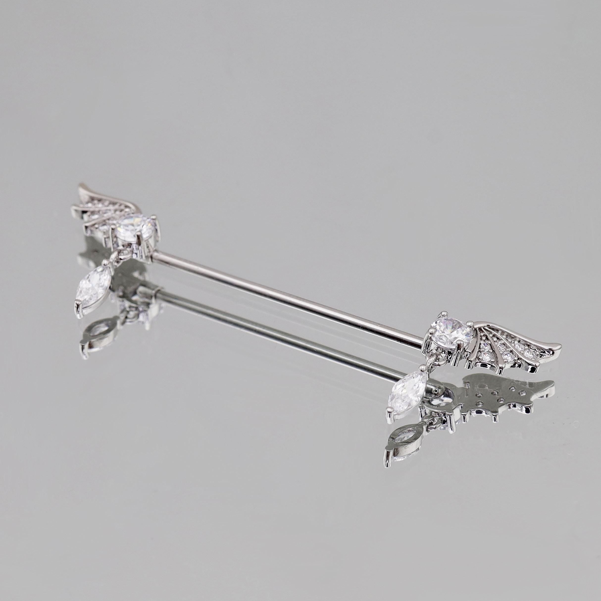 Bat Wing Crystal industrial barbell detail 4