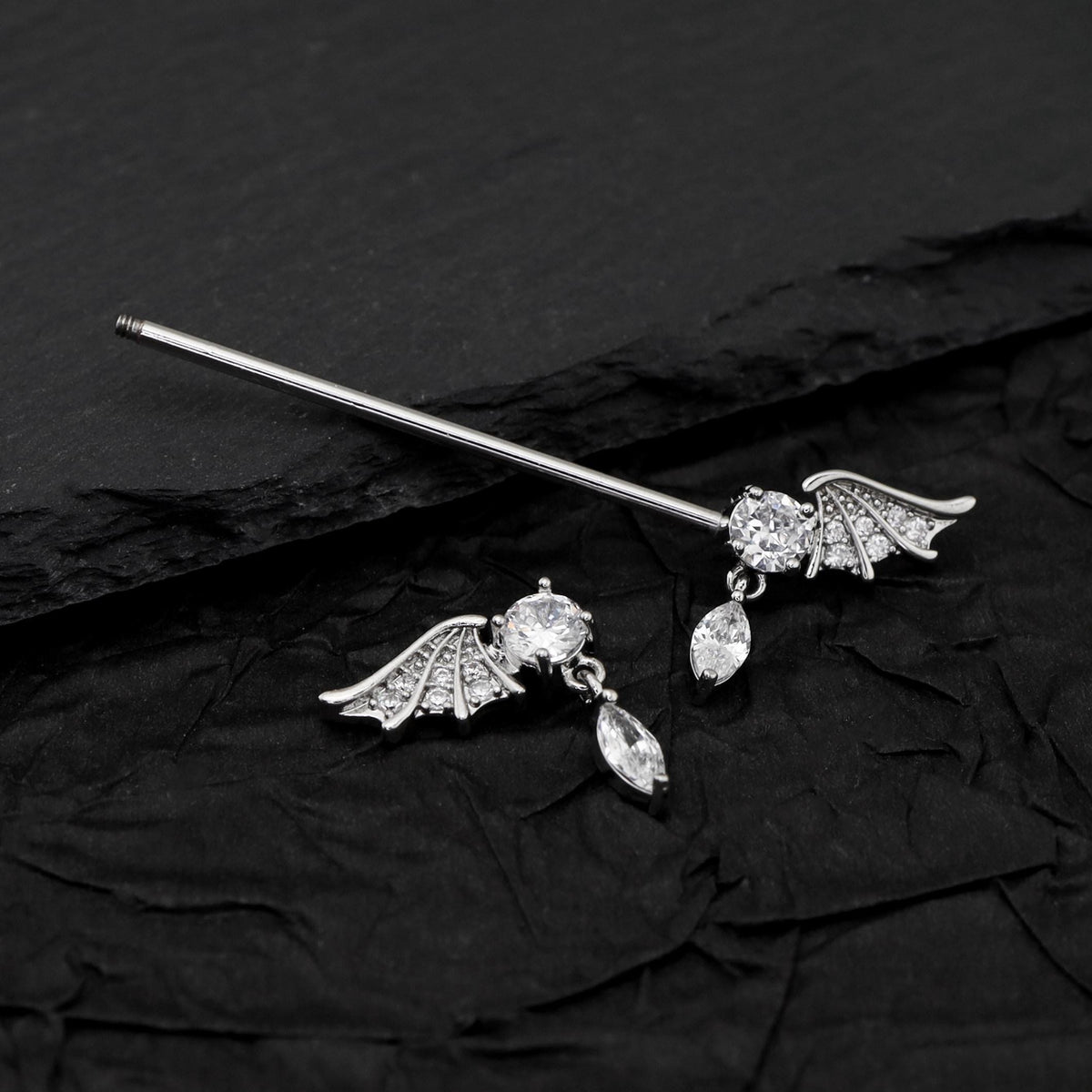Bat Wing Crystal industrial barbell detail 5