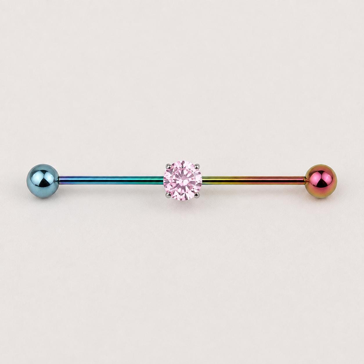 Prong-Set CZ industrial barbell detail 5