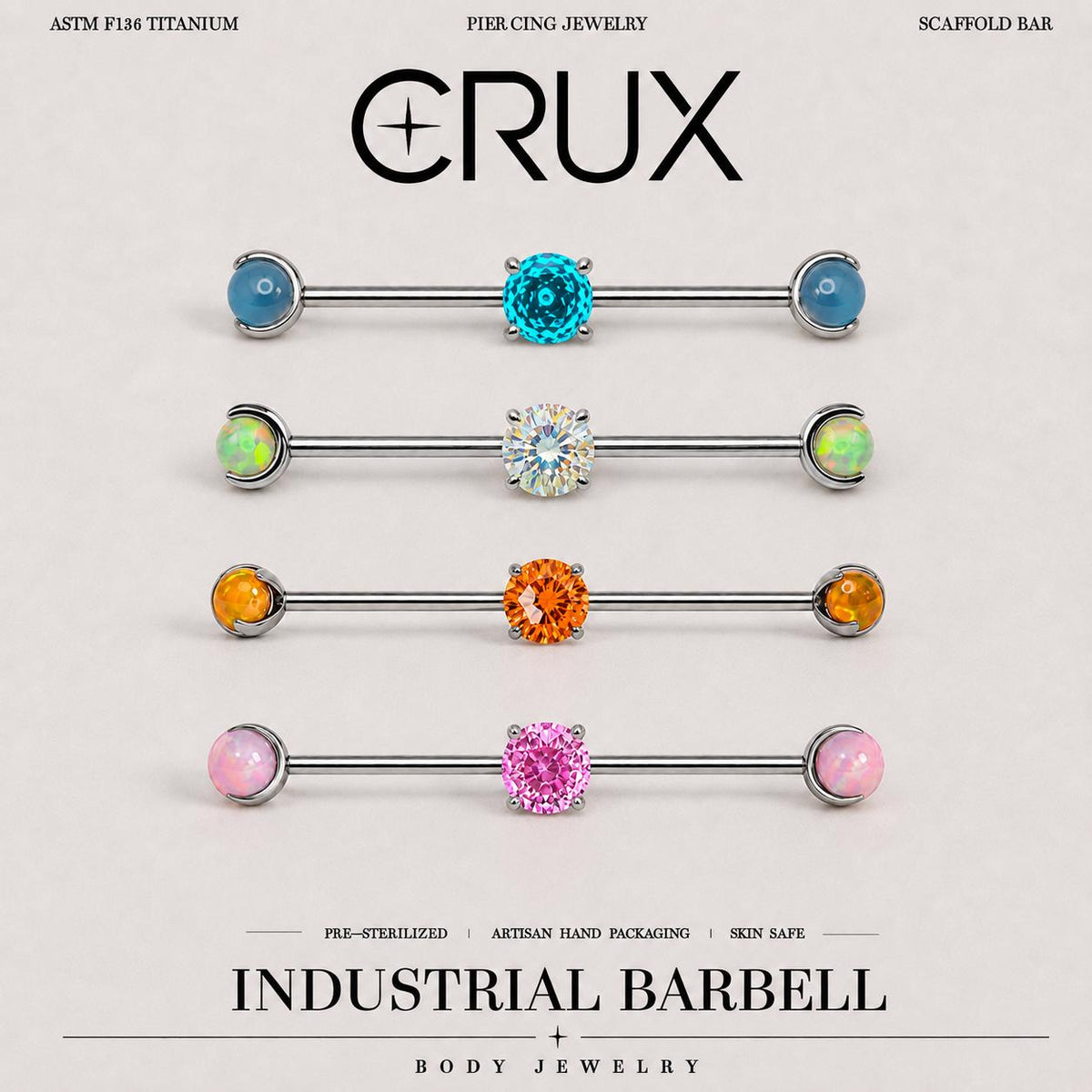 Opal Crystal F136 Titanium industrial barbell