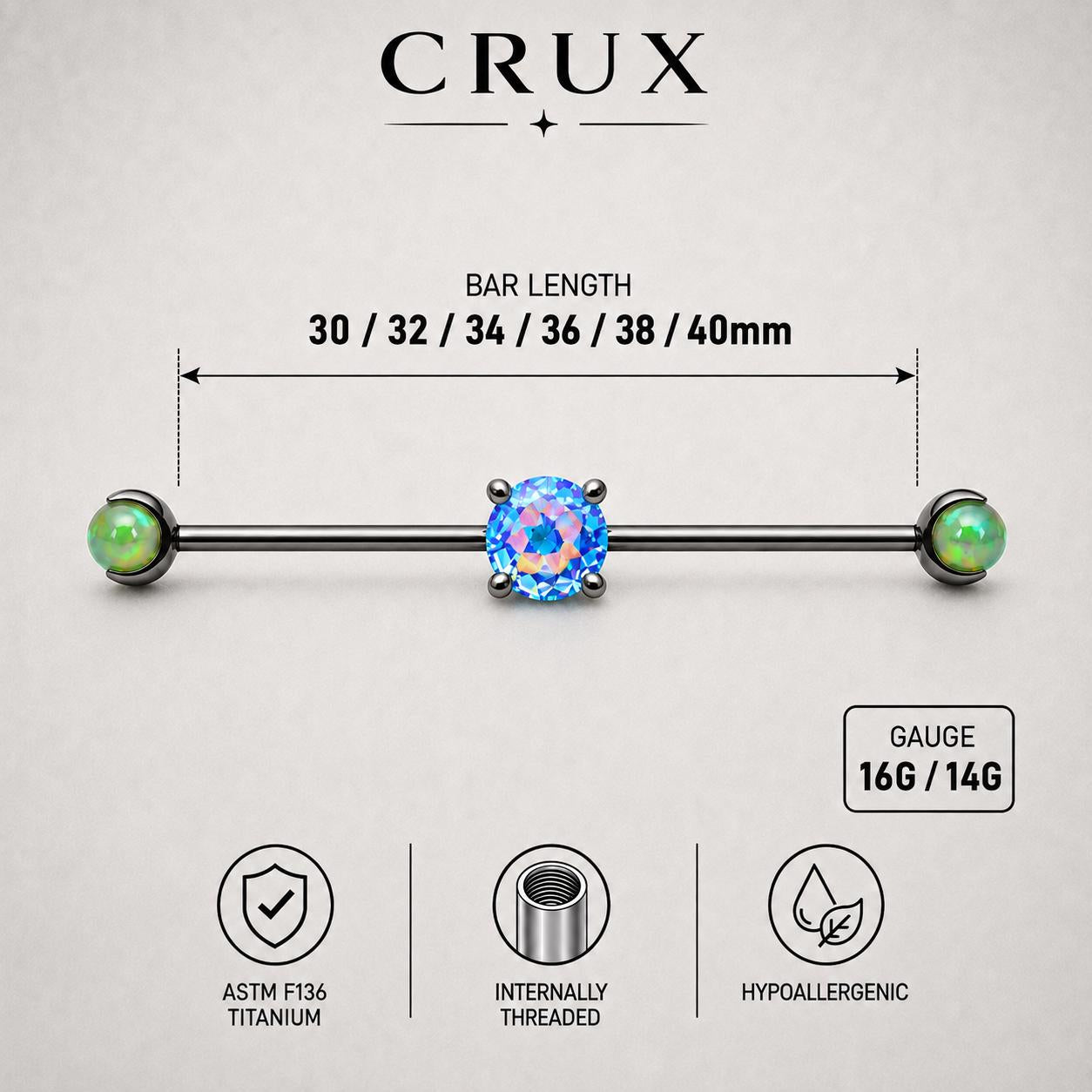 Opal Crystal industrial barbell detail 12