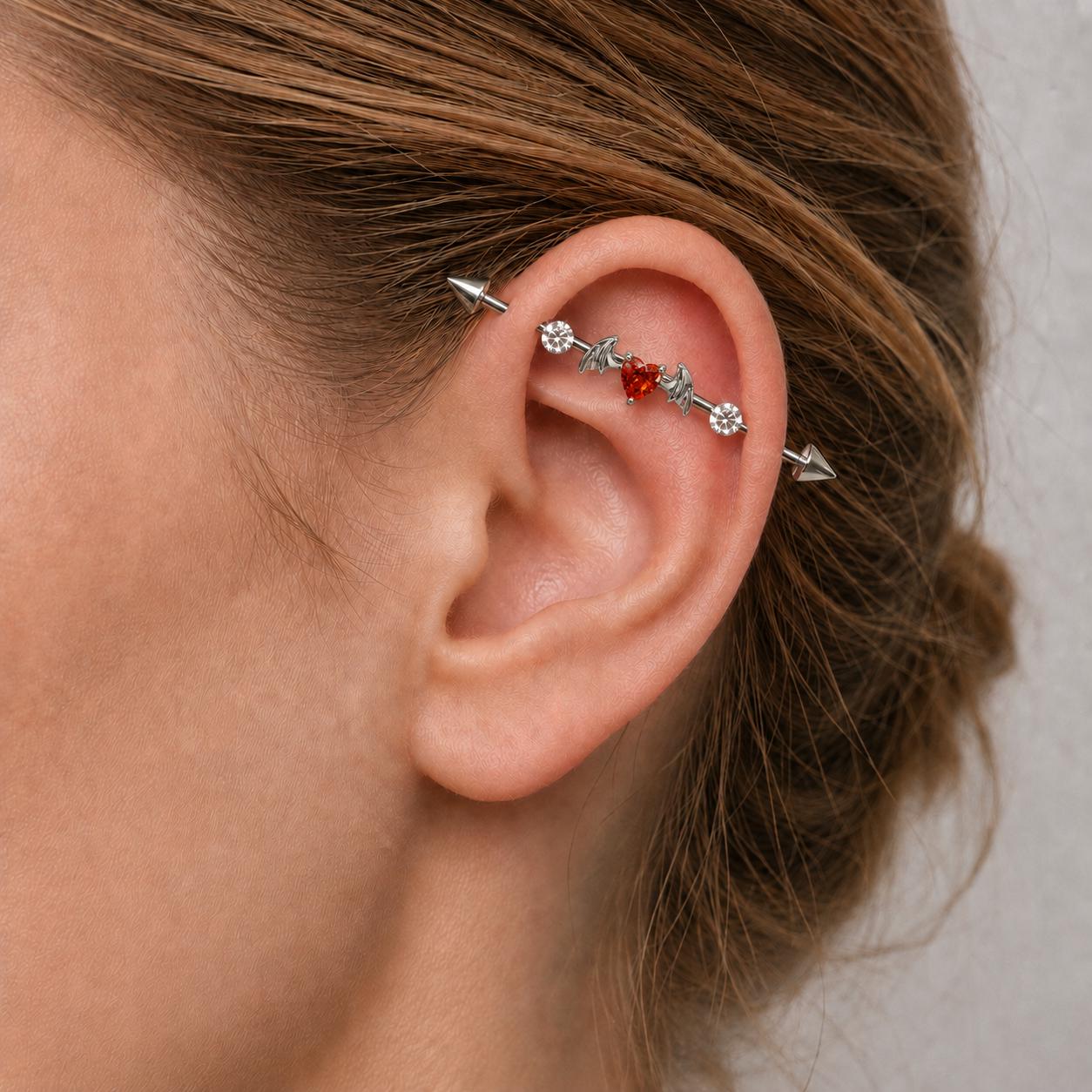 Devil Heart Crystal industrial barbell detail 2