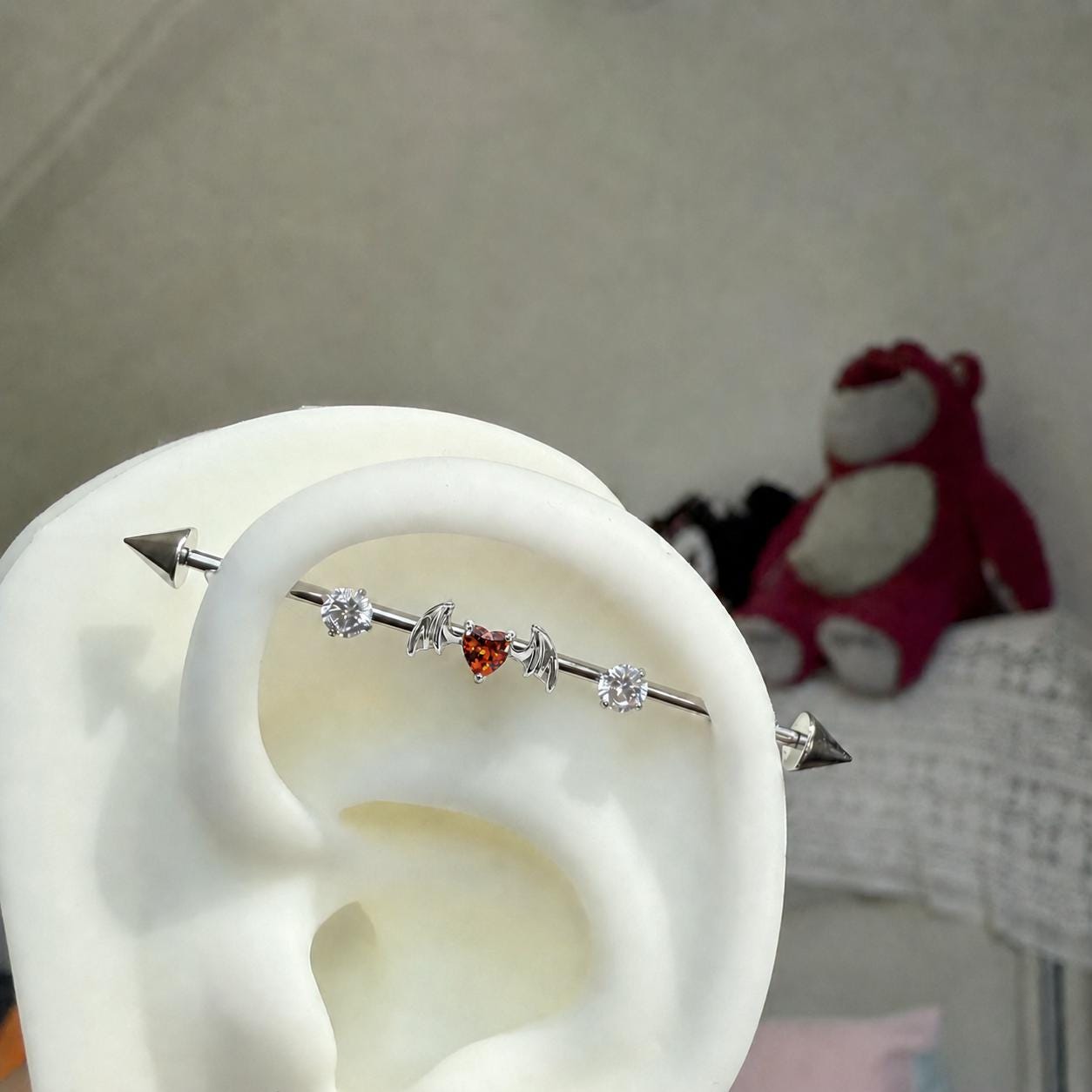 Devil Heart Crystal industrial barbell detail 5