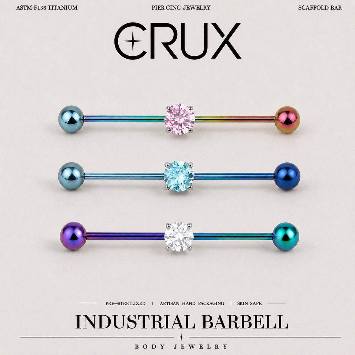 ETSY 4550812342 | IMAGE 1 | Prong-Set CZ Titanium Industrial Barbell