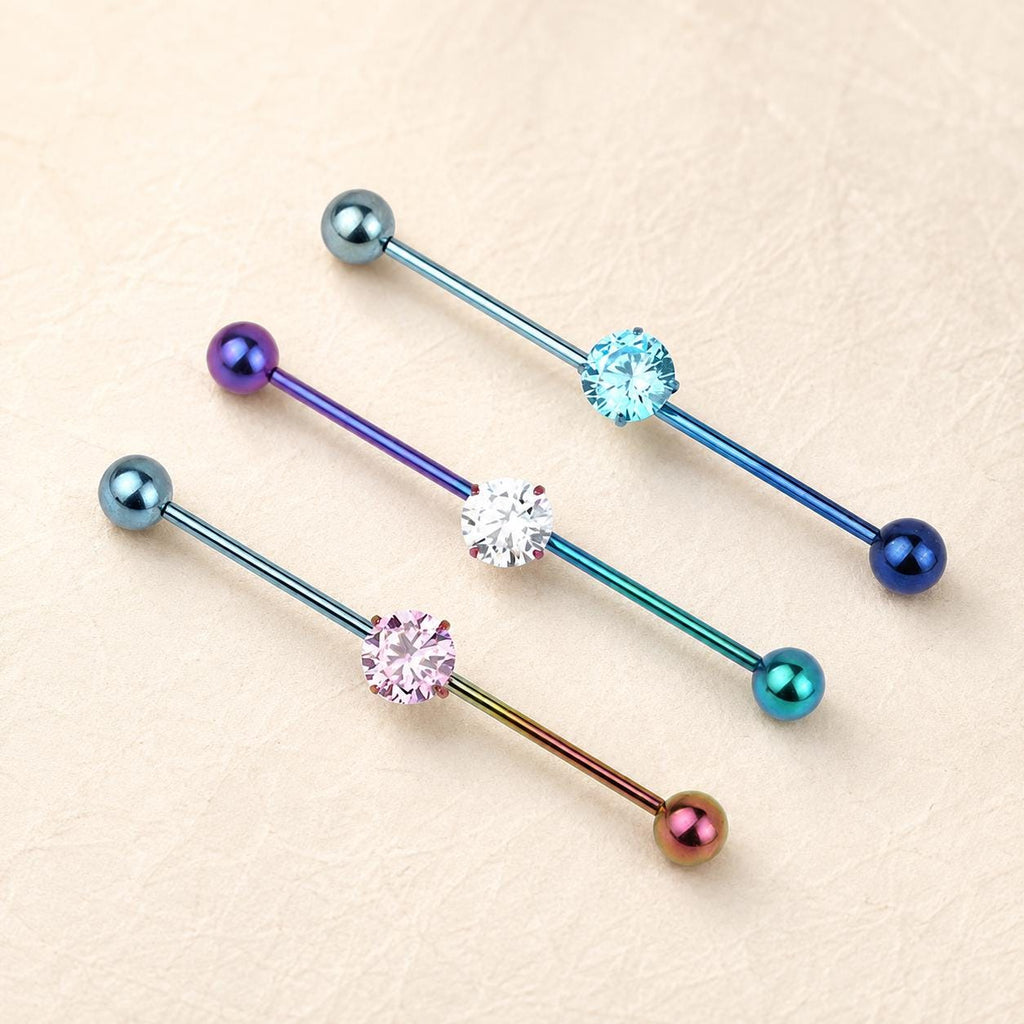 ETSY 4550812342 | IMAGE 3 | Prong-Set CZ Titanium Industrial Barbell