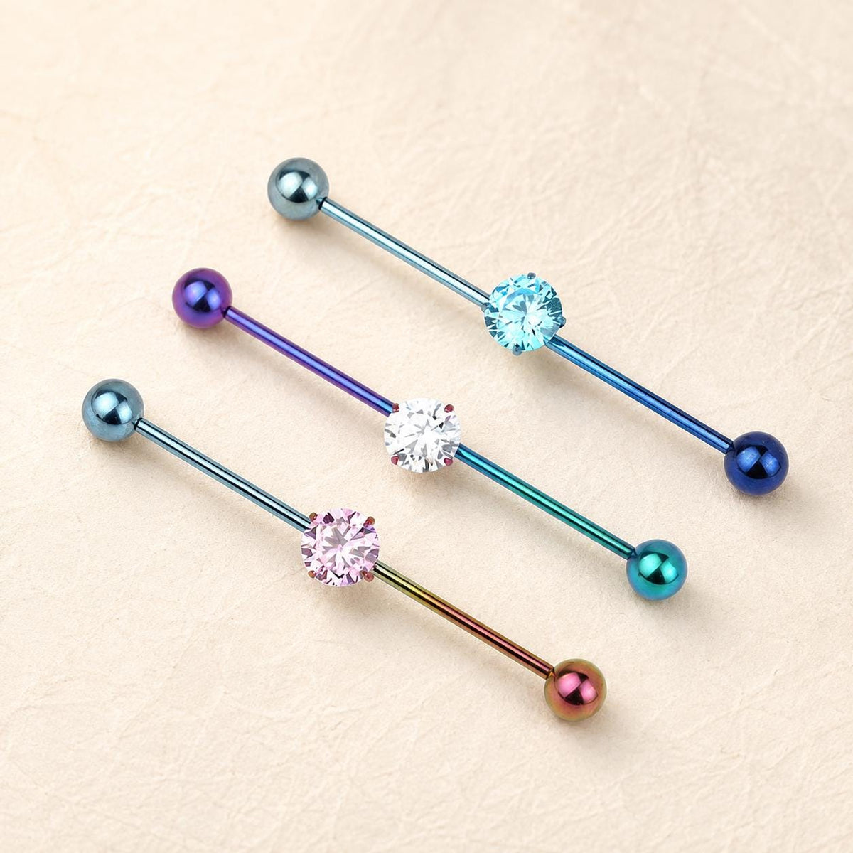 ETSY 4550812342 | IMAGE 3 | Prong-Set CZ Titanium Industrial Barbell
