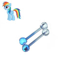 MLP Titanium Internally Threaded Zirconia Barbell - Tongue & Ear - MLP Titanium Internally Threaded Zirconia Barbell - Tongue & Ear - Rainbow Dash / 10mm by CRUXJEWELRY