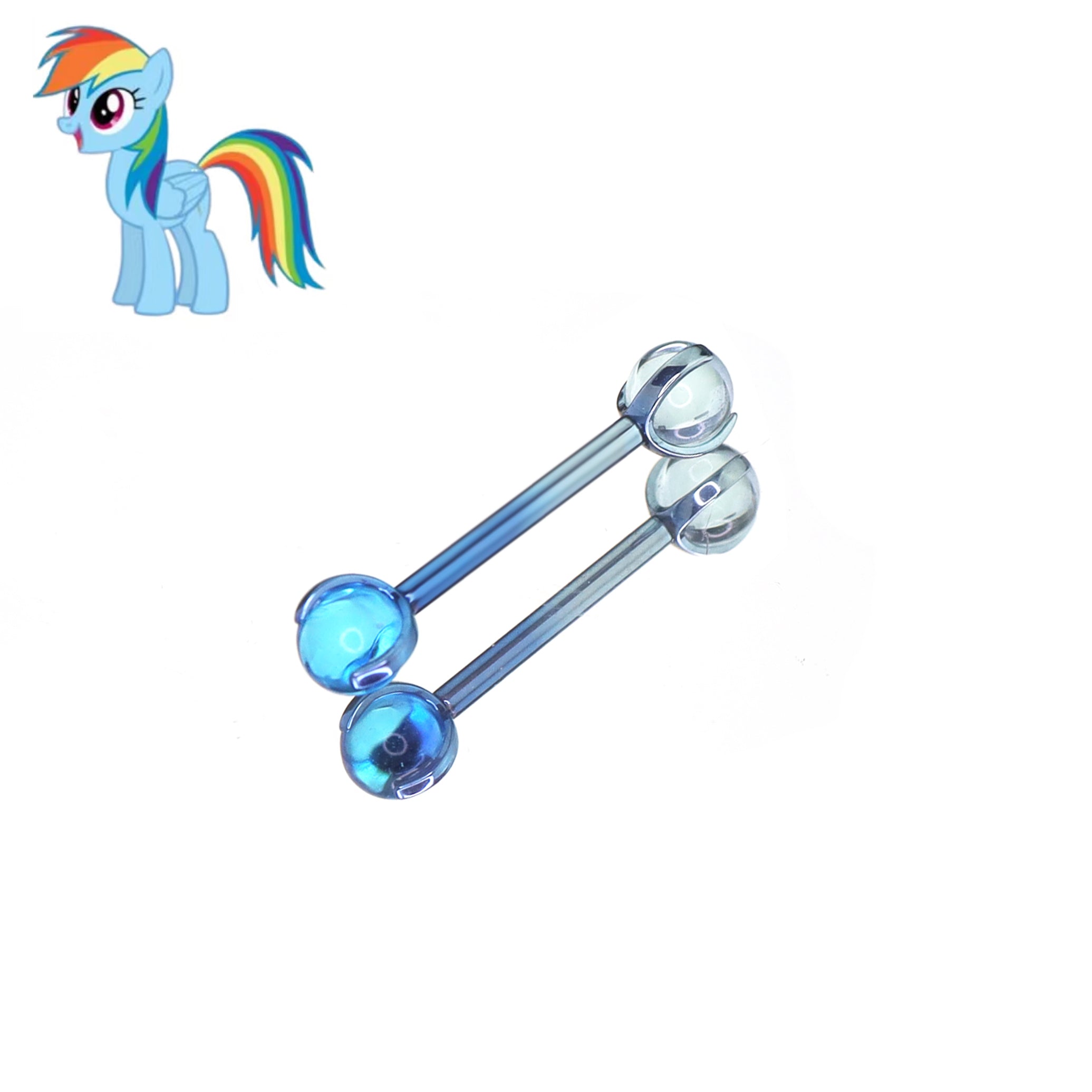 MLP Titanium Internally Threaded Zirconia Barbell - Tongue & Ear - MLP Titanium Internally Threaded Zirconia Barbell - Tongue & Ear - Rainbow Dash / 10mm by CRUXJEWELRY