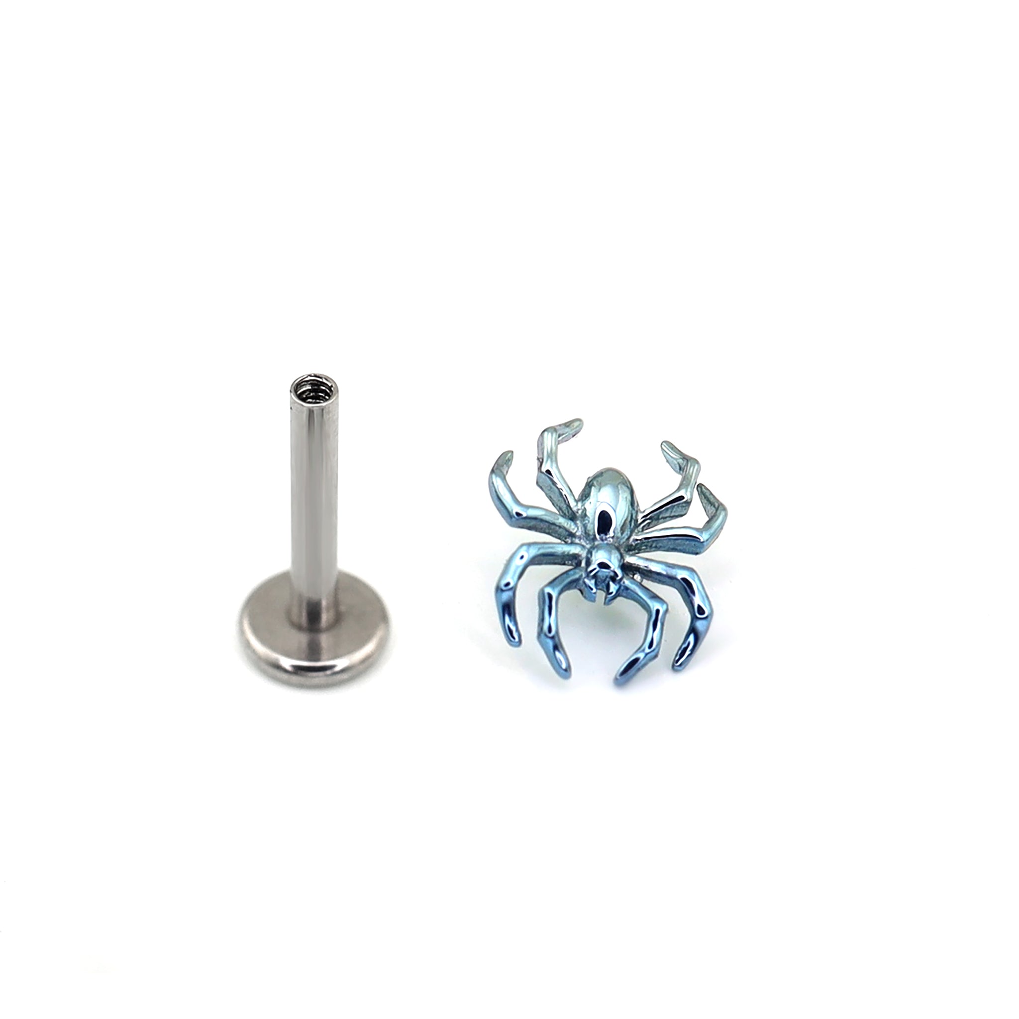 White&Blue Spider Titanium Internally Threaded Studs - White&Blue Spider Titanium Internally Threaded Studs - Blue / 6mm by CRUXJEWELRY
