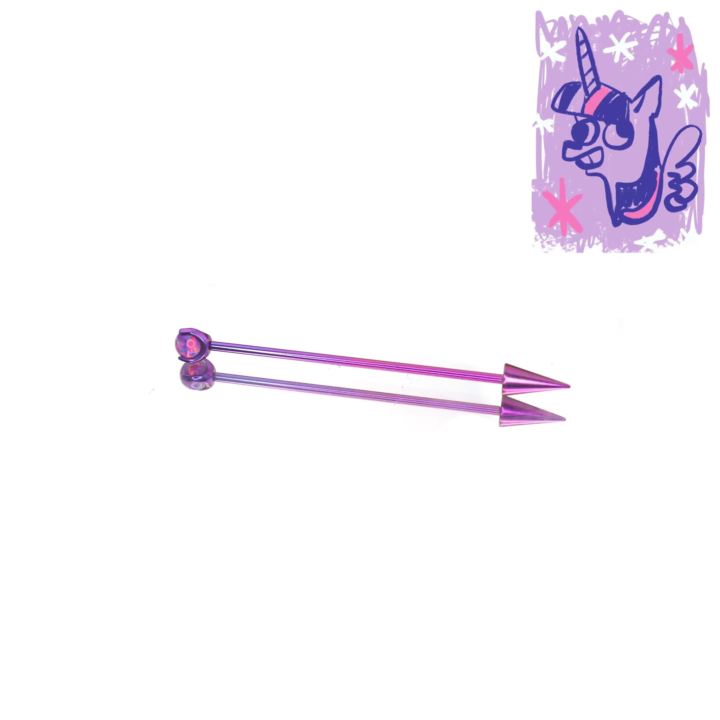 Twilight Sparkle Crystal Spike Industrial Bar in ASTM F136 Titanium