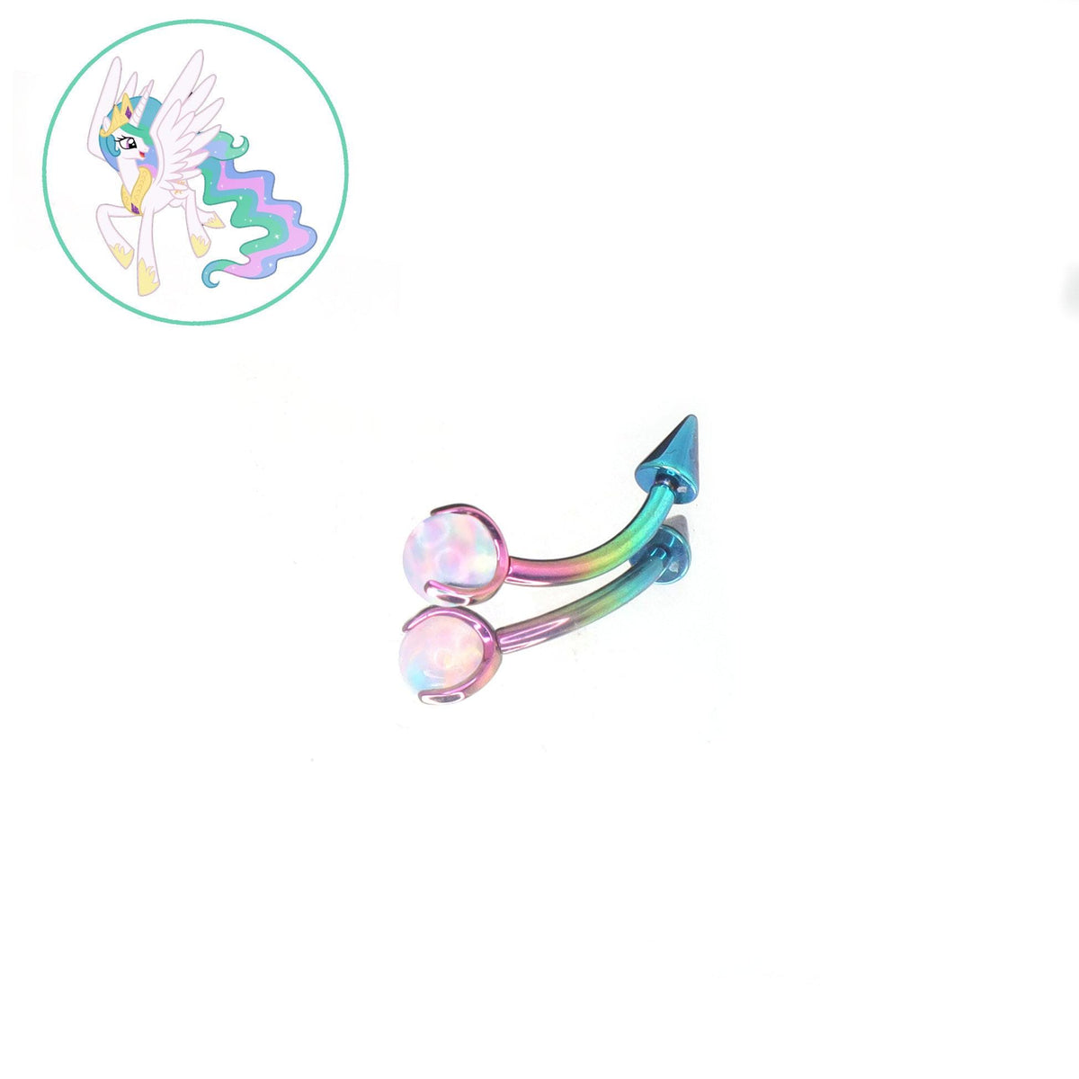 Princess Celestia Opal Spike Curved Barbell in ASTM F136 Titanium