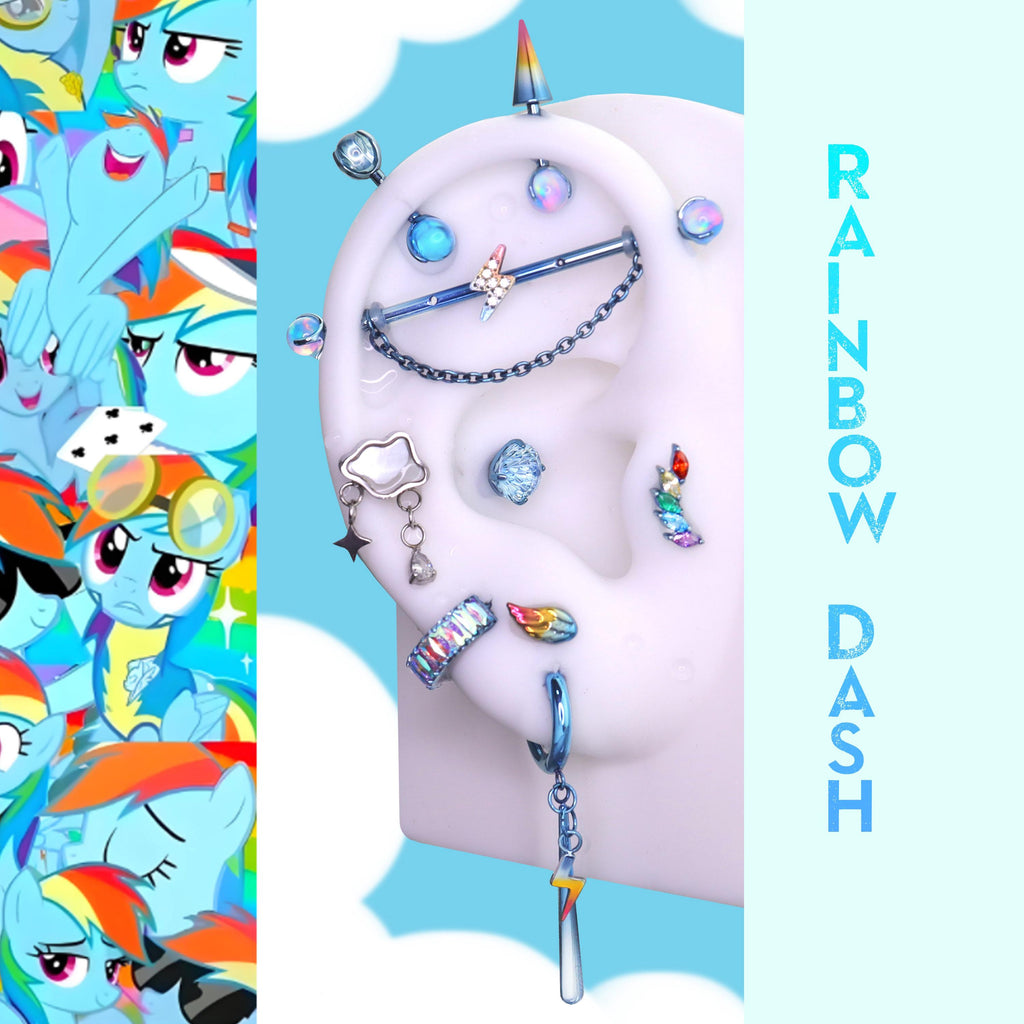 Full Set (All 8 Pcs) Rainbow Dash Ear Stack in ASTM F136 Titanium