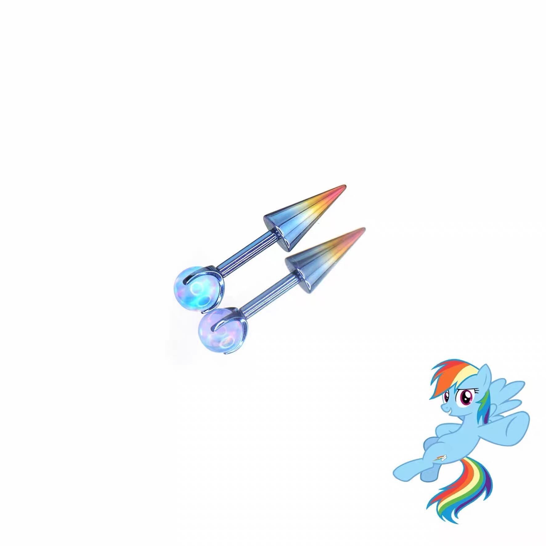 Rainbow Dash Ear Stack side view of polished titanium jewelry