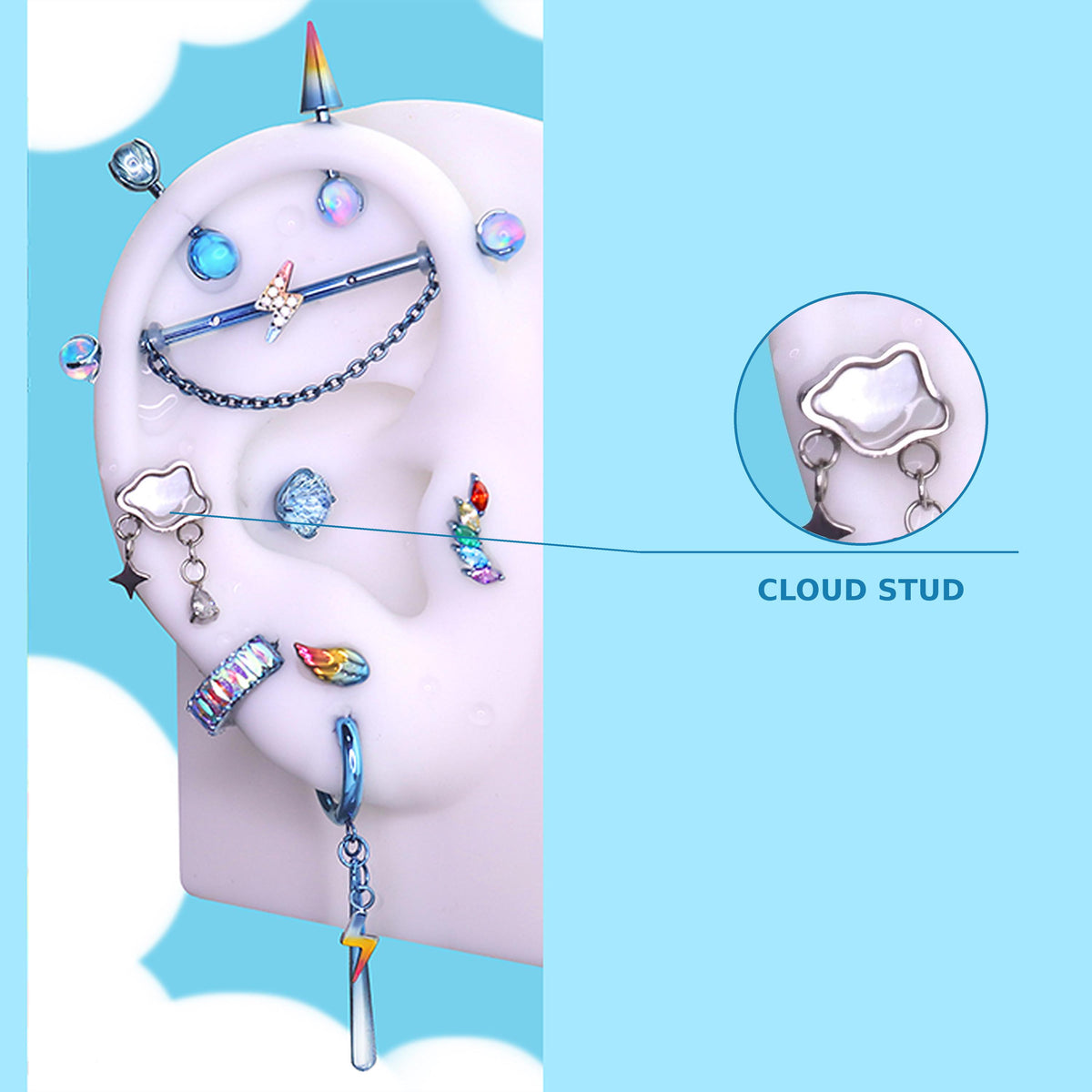 CLOUD STUD Rainbow Dash Ear Stack in ASTM F136 Titanium