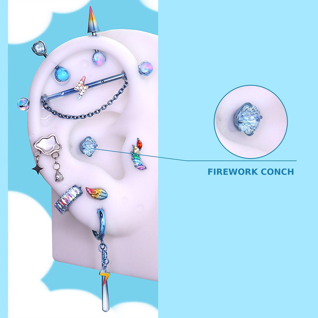 FIREWORK Conch Rainbow Dash Ear Stack in ASTM F136 Titanium
