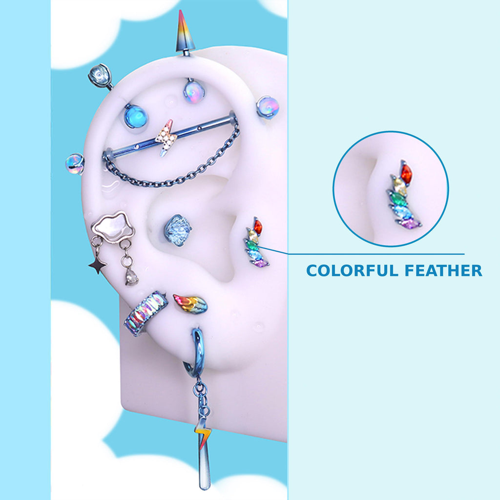COLORFUL FEATHER Rainbow Dash Ear Stack in ASTM F136 Titanium