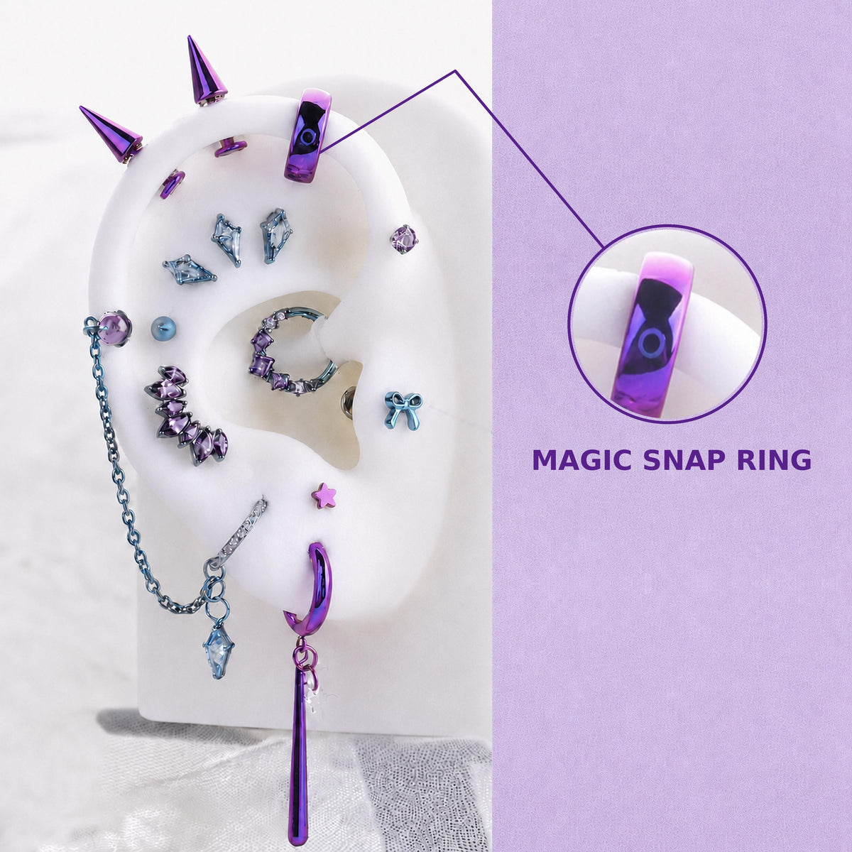 MAGIC SNAP RING Rarity Ear Stack in ASTM F136 Titanium