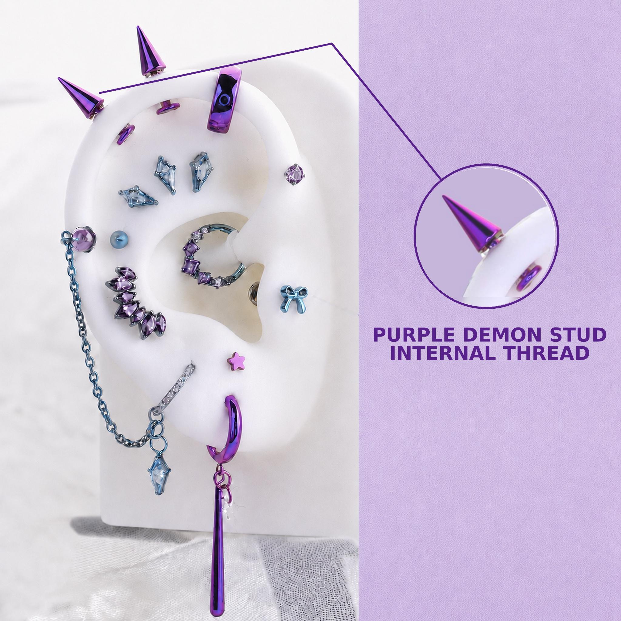 PURPLE DEMON STUD Rarity Ear Stack in ASTM F136 Titanium