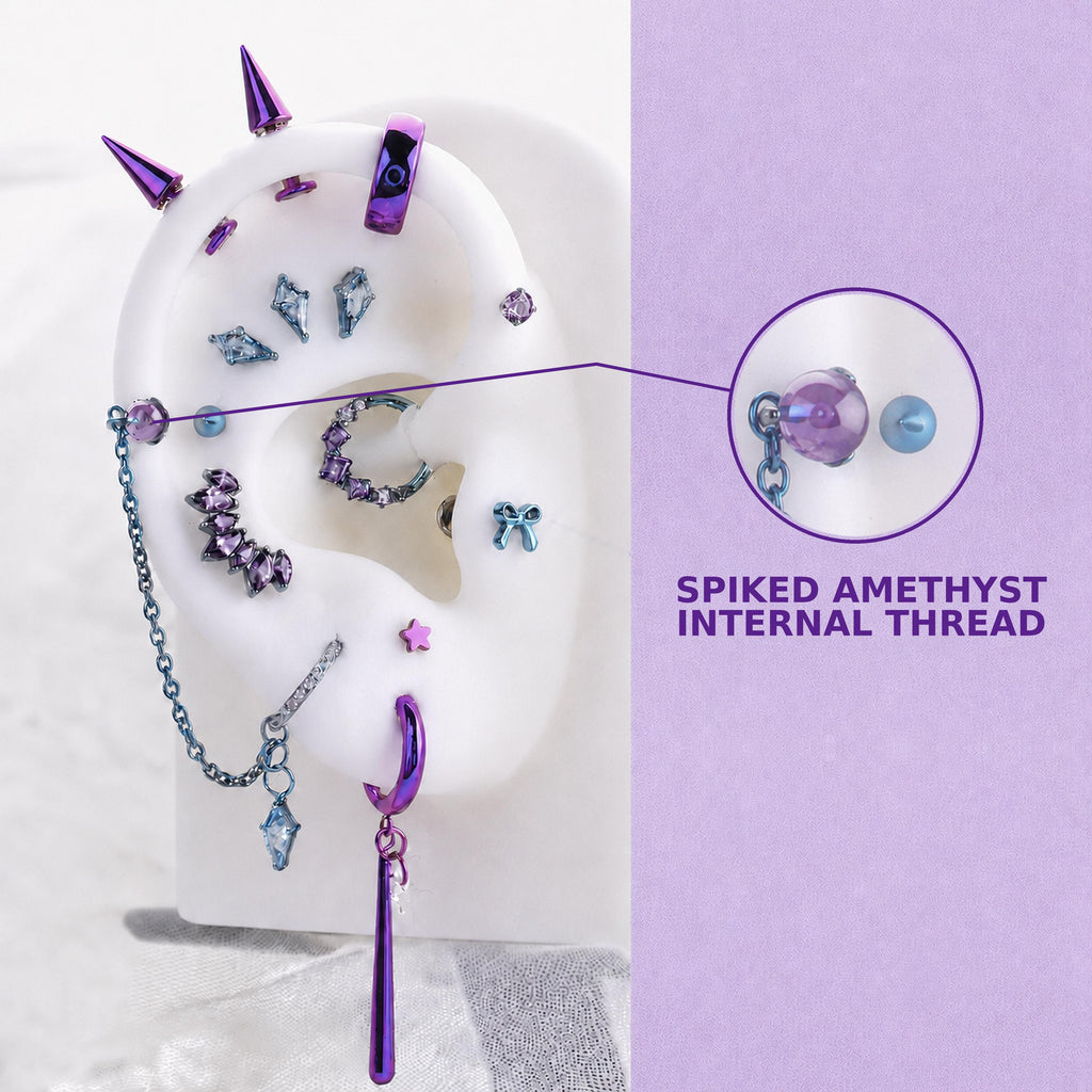 SPIKED AMETHYST Rarity Ear Stack in ASTM F136 Titanium