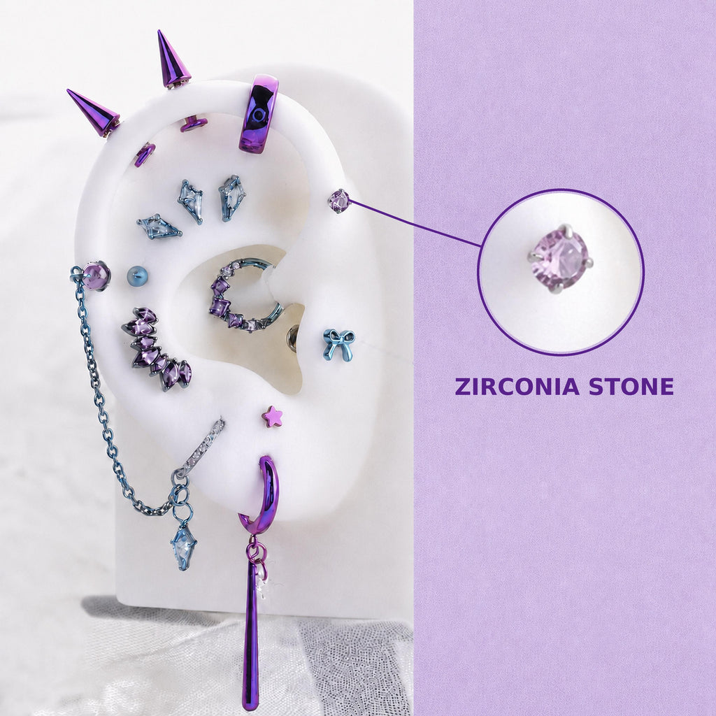 ZIRCONIA STONE Rarity Ear Stack in ASTM F136 Titanium
