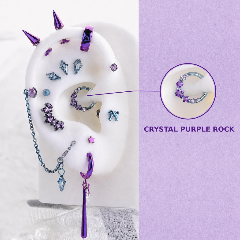 CRYSTAL PURPLE ROCK Rarity Ear Stack in ASTM F136 Titanium
