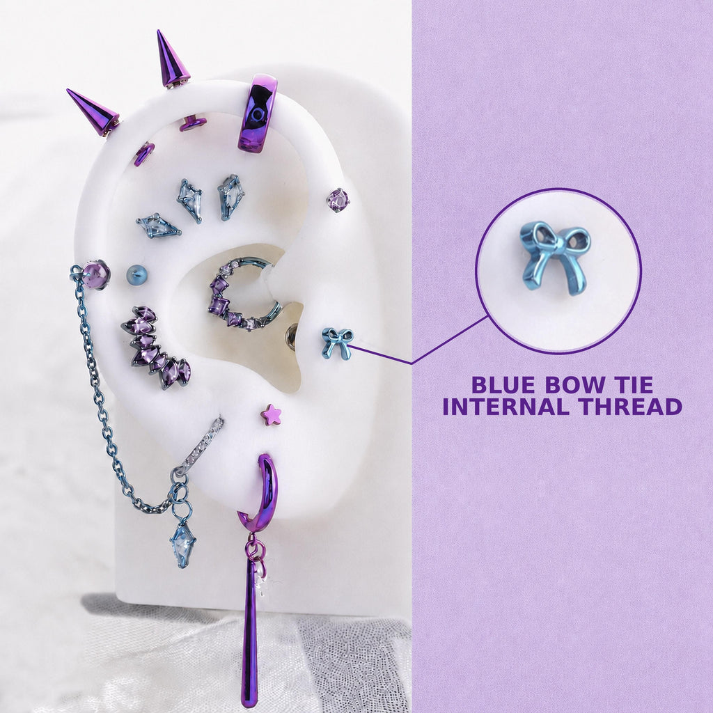 BLUE BOW TIE Rarity Ear Stack in ASTM F136 Titanium