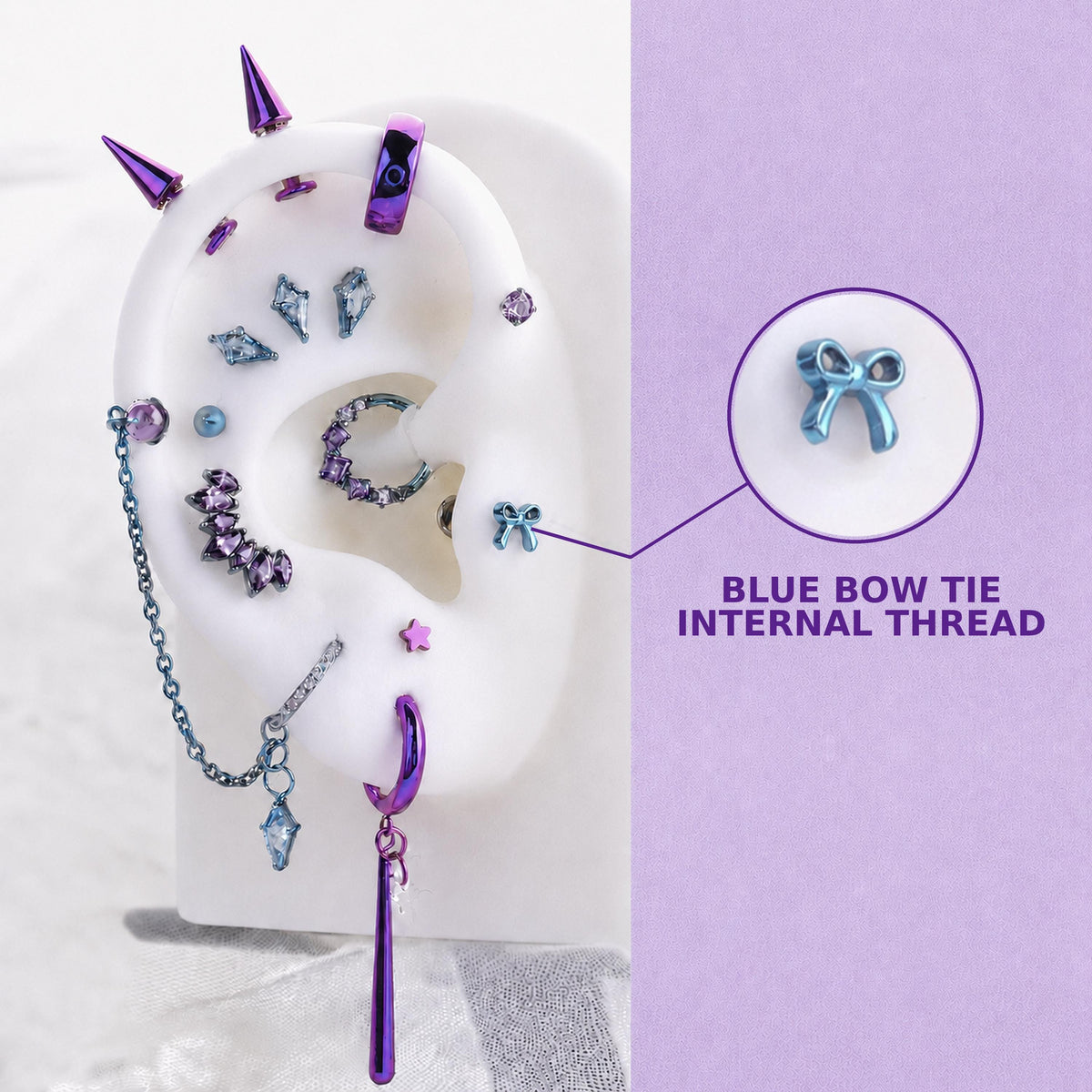 BLUE BOW TIE Rarity Ear Stack in ASTM F136 Titanium