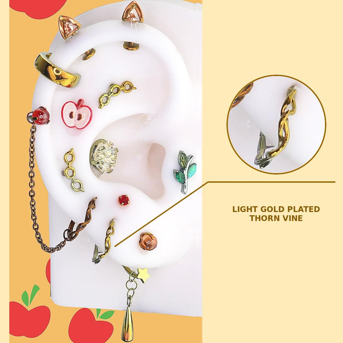 GOLD THORN VINE Applejack Ear Stack in ASTM F136 Titanium