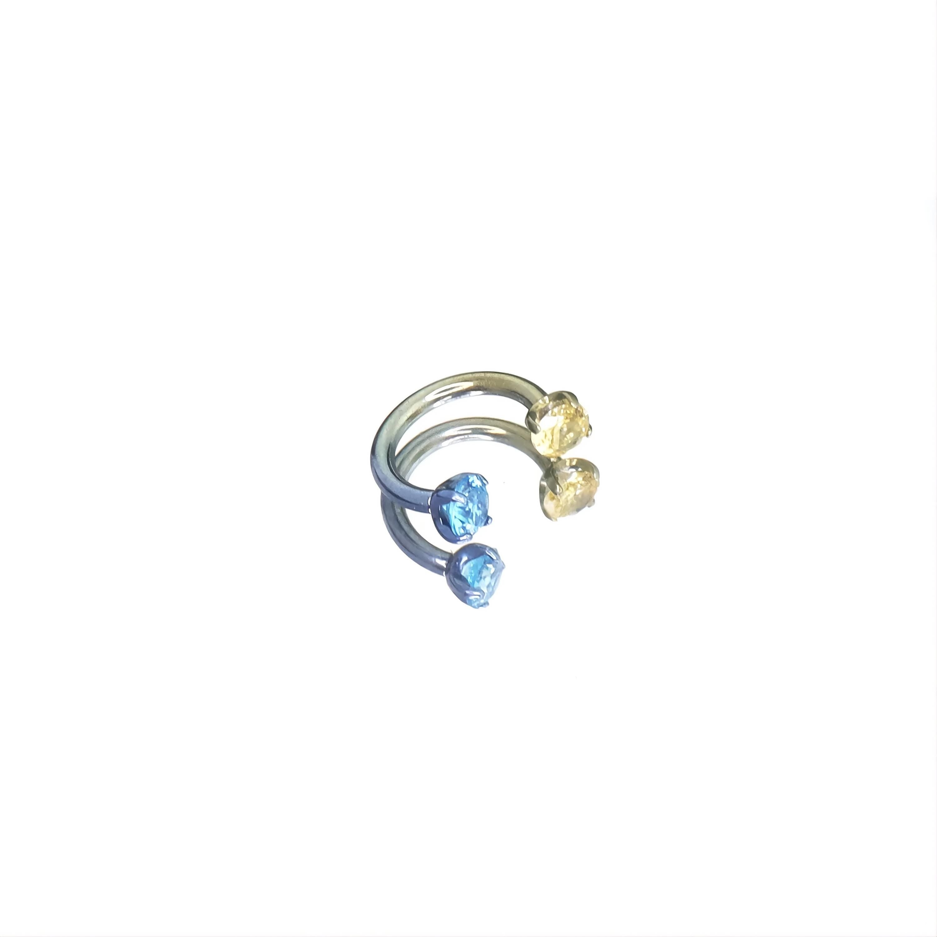 Blue & Yellow Hoop Pinkie Pie Ear Stack in ASTM F136 Titanium
