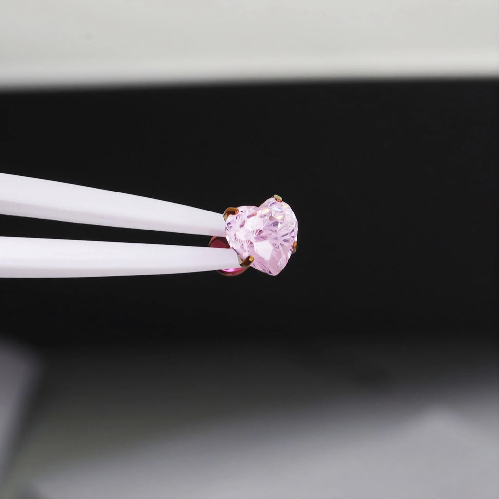 Pink Heart CZ Pinkie Pie Ear Stack in ASTM F136 Titanium