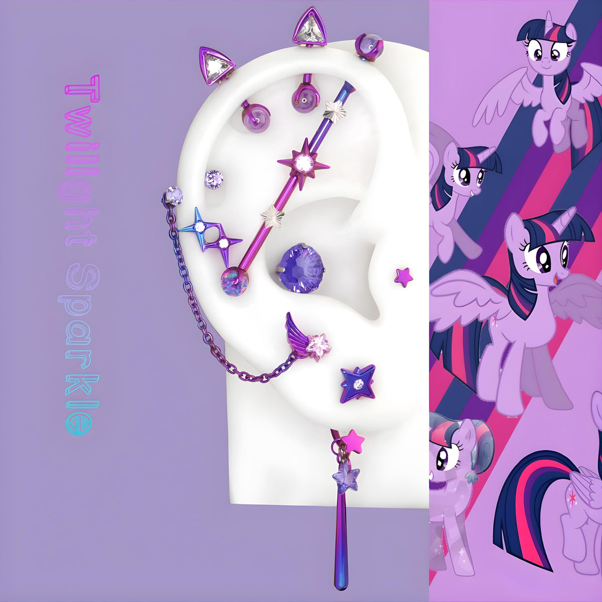 Full Set (All 10Pcs) Twilight Sparkle Ear Stack in ASTM F136 Titanium