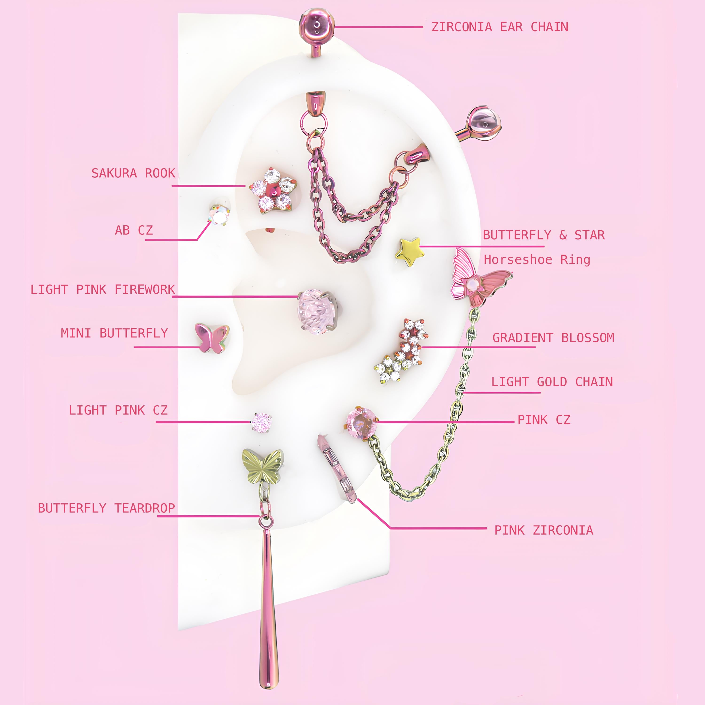 Full Set (All 12Pcs) Fluttershy Ear Stack in ASTM F136 Titanium